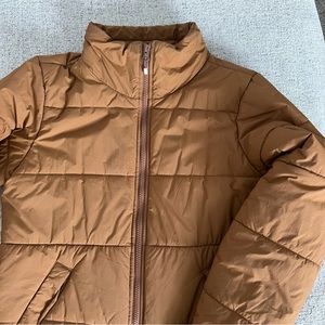 REI Co-Op women’s tan brown puffy puffer jacket